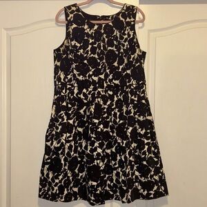 Talbots black ivory floral flower sateen dress woman's size 16P